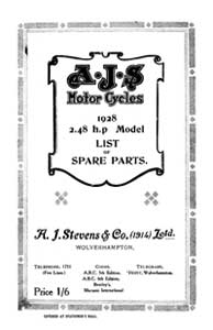 1928 AJS 2.48hp parts catalogue