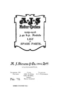 1925 to 1928 AJS 3.49hp parts catalogue