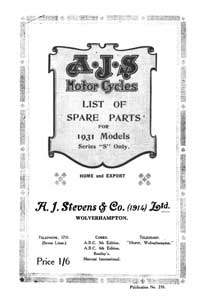 1931 AJS 'S' models Parts list