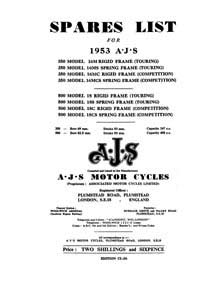 1953 AJS Singles Parts list