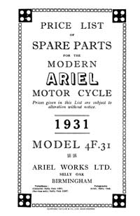 1931-1932 Ariel 4F.31 Square Four parts book