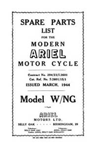 1944 Ariel W/NG model parts book