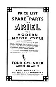 1953-1957 Ariel 4G MkII 1000cc Square four parts book