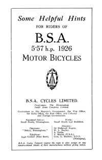 1926 BSA 5.57hp instruction book
