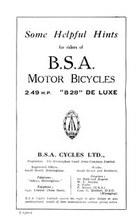 1928 BSA 2.49hp B28 instruction book