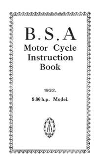 1932 BSA 9.86 h.p.'V' Twin instruction book