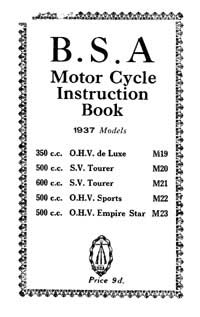 1937 BSA M19 M20 M21 M22 M23  instruction book