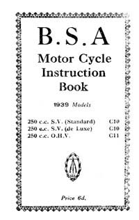 1939 BSA  C10 - C11 instruction book.
