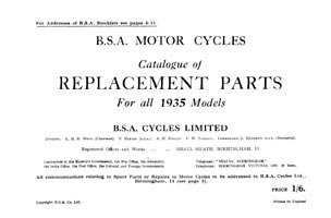 1935 BSA  All Models parts book