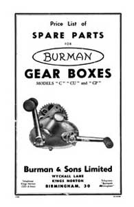 1936 Burman parts list models C CU CP