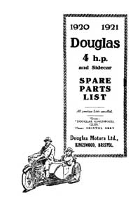 1920-1921 Douglas 4hp & Sidecar parts book