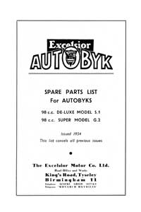 1952-1954 Excelsior Autobyk parts book