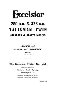 1961-1962 Excelsior Talisman twin maintenance instruction 