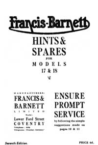 1931 Francis Barnett 17 & 18 hints & parts book