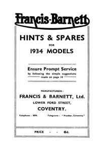 1934 Francis Barnett 33 34 35 36 37 38 hints & parts book