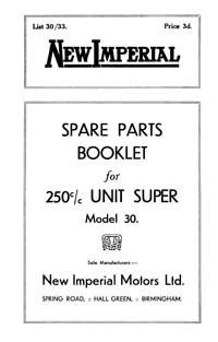 1933 New Imperial Model 30 Unit Super parts book