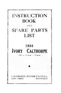 1934 Ivory Calthorpe 247cc instruction & parts book