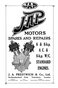 J.A.P. 6 & 8hp air cooled & 8hp water cooled engines parts book