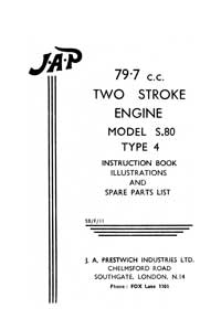 JAP Model S.80 type 4 79.7cc industrial unit instruction & parts book