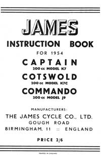 1954 James Captain Cotswold Commando instruction book