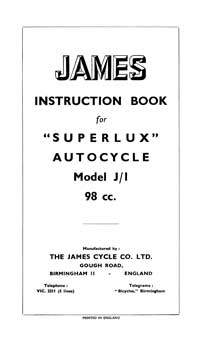 1948-1954 James Superlux autocycle instruction book 