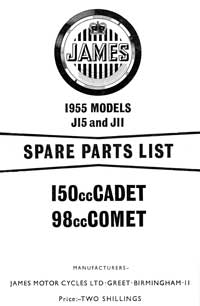 1955 James Cadet J15 Comet J11 parts book