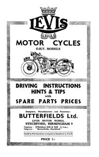 1927-1934 Levis O.H.V.models instructions, hints & tips