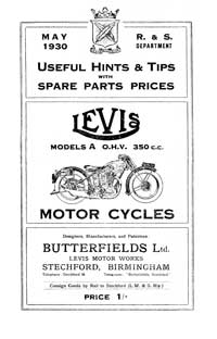 1930 Levis model 'A' ohv 350cc hints & tips & parts list