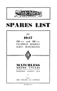 1947 Matchless Clubman 47/G3L, 47/G80L parts book