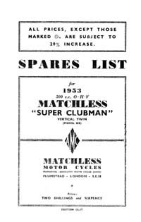1953 Matchless twin cylinder models parts book