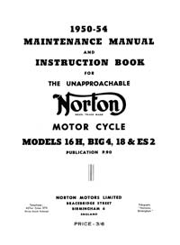 1950-1954 Norton Models 16H Big 4 18 ES2 maintenance manual