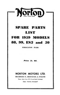 1959-1960 Norton 88 99 ES2 50 parts list