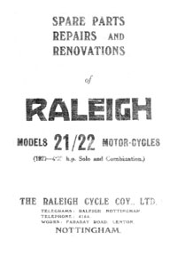 1927 Raleigh Model 21/22  4.98hp spare parts, repairs and renovation