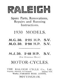 1930 Raleigh  Models MG MO MJ spare parts, repairs and renovation