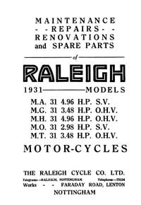 1931 Raleigh Models MA MG MH MO MT spare parts, repairs and renovation