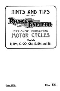 1938 Royal Enfield B BM C CO CM S SM S2 instruction book