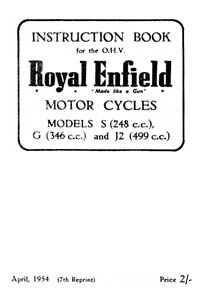 1953-1955 Royal Enfield models S G J2 instruction book
