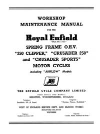 Royal Enfield Spring frame Clipper, Crusader, Sports, Airflow workshop manual
