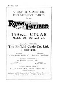1932 Royal Enfield CYCAR Z1  Z2  Z3 parts book