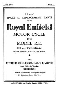 1950 Royal Enfield 'RE' Model parts list