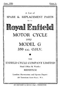 1950 Royal Enfield model G parts book