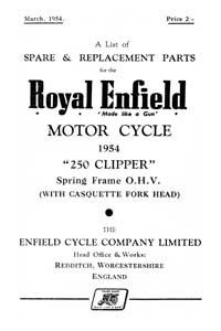 1954 Royal Enfield model 250 Clipper parts book