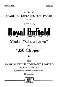 1955-1956 Royal Enfield model G & 350 Clipper parts book 