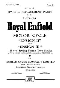 1957-1958 Royal Enfield 'Ensign II & III' 148cc parts list