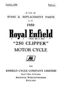 1958 Royal Enfield model 250 Clipper parts book