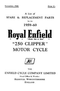 1959-1960 Royal Enfield model 250 Clipper parts book