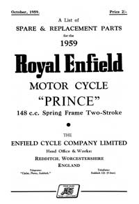 1959-1960 Royal Enfield 'Prince' 148cc parts list