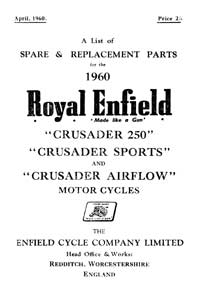 1960 Royal Enfield model Crusader 250, Sports & Airflow parts book 