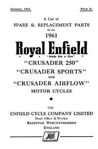 1961 Royal Enfield model Crusader 250, Sports & Airflow parts book 