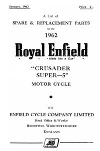 1961-1963 Royal Enfield model Crusader Super 5 parts book